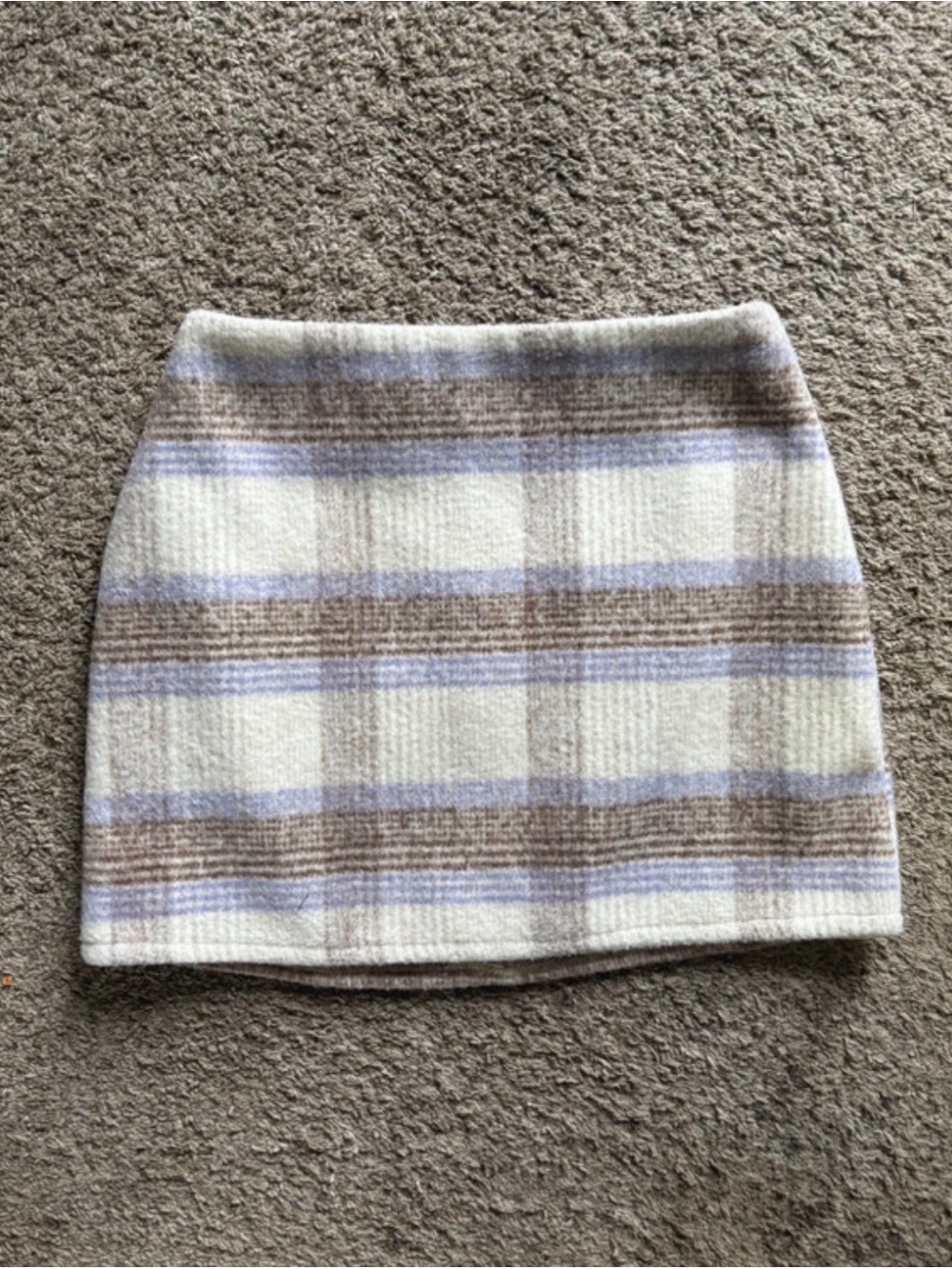 Lulu's Cream Plaid Mini Skirt with Lavender & Brown Stripes